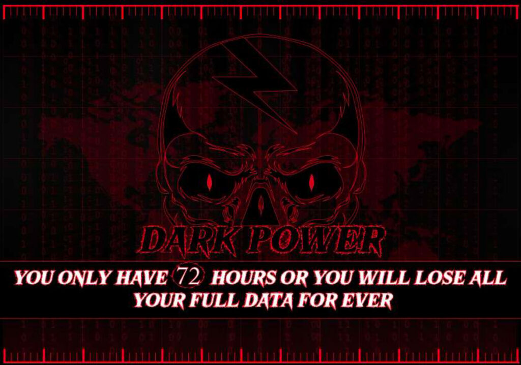 شکل 6 اسکرین‌شات صفحه اول یادداشت باج‌گیری dark power
